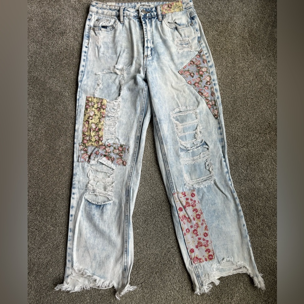 Almost Famous Floral Patchwork Jean - image 1